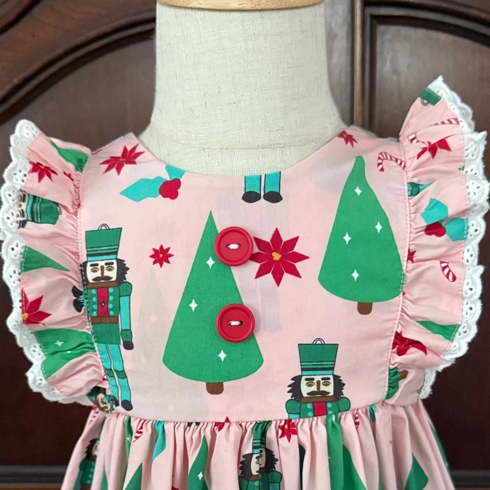 Eleanor Rose Christmas Dress 18M Pink Green Nutcracker Tree Holiday Boutique